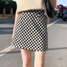 High-waist Two Tone Plaid A-line Mini Skirt