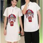Couple Matching Cartoon Print Short-sleeve T-shirt / Mini A-line Dress
