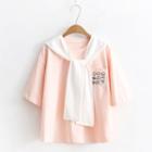 Emoji Embroidered Short-sleeve T-shirt With Shawl