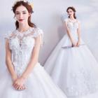Cap-sleeve Flower Accent Ball Gown Wedding Dress