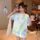 Oversized Elbow-sleeve Tie-dyed T-shirt
