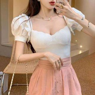 Puff-sleeve Crop Top / Mini Bodycon Dress