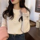 Lace Trim Crew-neck Knit Top White - One Size