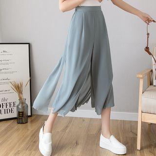 High-waist Mock Two-piece Wide-leg Chiffon Pants