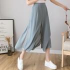 High-waist Mock Two-piece Wide-leg Chiffon Pants