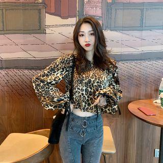 Long-sleeve Leopard Print Top Leopard - Brown - One Size