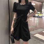 Plain Short-sleeve Knotted A-line Dress