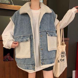 Lambswool Denim Vest Jacket Light Blue - One Size
