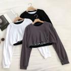 Set:lettering Printed Crewneck Tank Top + Plain Crewneck Long-sleeve T-shirt