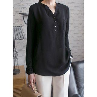 Long-sleeve Open-placket Pocket T-shirt