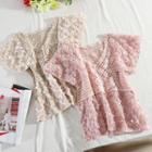 Short-sleeve Floral Pointelle Knit Top