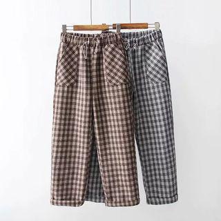 Plaid Drawstring Straight-cut Pants