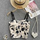 Suspender Floral Cropped Top Almond - One Size
