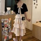 Short-sleeve Top / Tiered Midi Skirt / Set