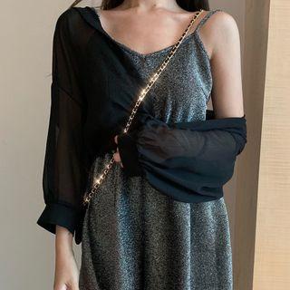 Spaghetti Strap Wide-leg Playsuit / Long-sleeve Knotted Top