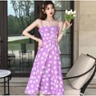 Flower-print Sleeveless Dress Purple - One Size