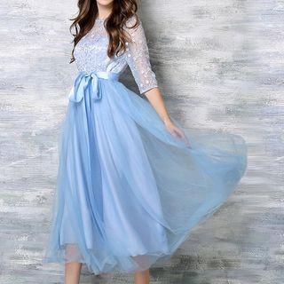 3/4-sleeve Embroidered Party Dress