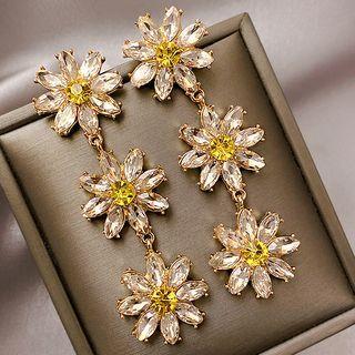 Rhinestone Flower Dangle Earring 1 Pair - White & Yellow & Gold - One Size