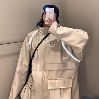 Couple Matching Faux-leather Stand Collar Jacket