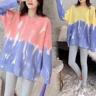 Tie-dyed Color Block Sweater