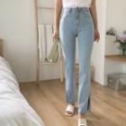 Slit-hem Striaght-cut Jeans