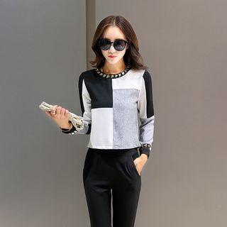 Set: Color Block Pullover + Harem Pants