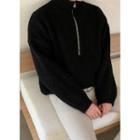 Stand-collar Zipped Boucl  Knit Sweater