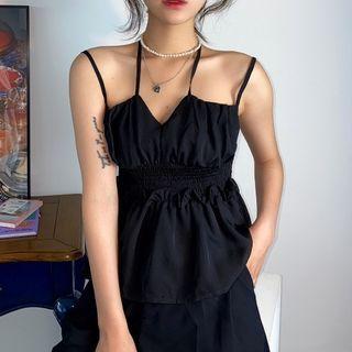 Asymmetrical Double Strap Shirred Camisole Top