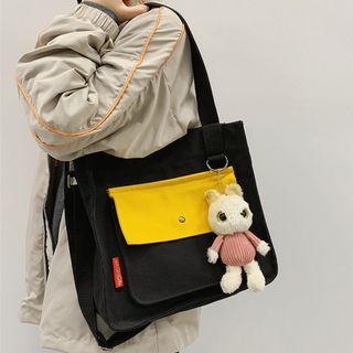 Doll Charm Two-tone Canvas Crossbody Bag