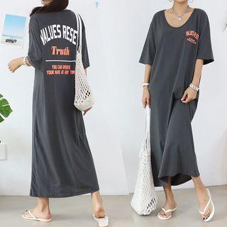 U-neck Letter Maxi T-shirt Dress