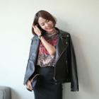 Diagonal-zip Oversized Faux-leather Jacket