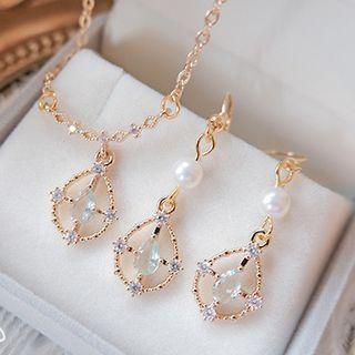 Rhinestone Faux Pearl Pendant Necklace / Dangle Earring