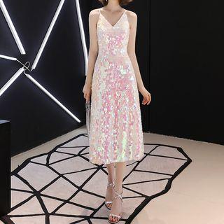 Spaghetti Strap Sequined Cocktail Dress