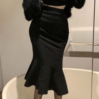 Knit Midi Skirt Knit Skirt - Black - One Size
