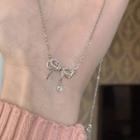 Bow Rhinestone Pendant Alloy Necklace 22ss - Silver - One Size