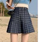 Argyle Pleated Mini A-line Denim Skirt