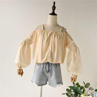 Checked Panel Cold Shoulder Blouse Light Yellow - One Size