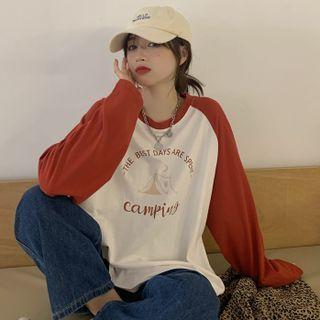 Color Panel Lettering Maxi Long Sleeve T- Shirt