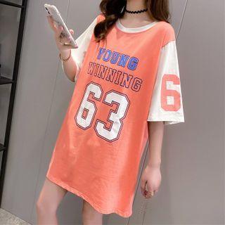 Contrast Color Lettering Elbow-sleeve Mini T-shirt Dress