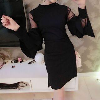 Ruffle Sleeves Mesh Panel Dress