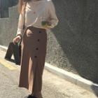 Plain Long-sleeve T-shirt / Midi Straight Fit Skirt