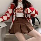 Argyle Cardigan / Long-sleeve T-shirt / Pleated Skirt