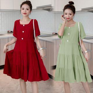 Square-neck Buttoned Layered Mini Dress