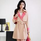 Contrast-trim Trench Coat With Sash