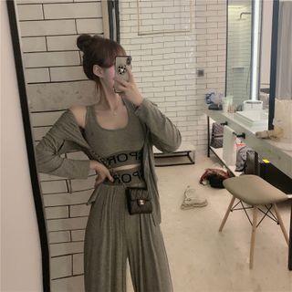 Lettering Cropped Tank Top / Hooded Zip Jacket / Cropped Wide-leg Pants