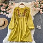 Round-neck Embroidered Long-sleeve Dress