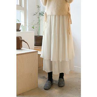 Accordion-pleat Layered Chiffon Long Skirt