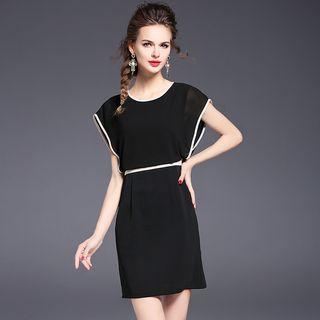 Contrast Trim Short-sleeve Sheath Dress