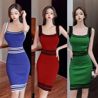 Wide Strap Stripe Trim Knit Dress