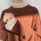 Long-sleeve Mock-neck See-through Top